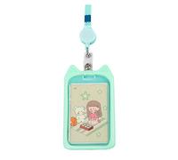 Adjustable Cat Ear Shape ID Badge Holder with Retractable Lanyard Cute Cartoon Animal Shape Name Card Protector Clear Vertical Name Tag Cover Crafts for Kids Ages 4-8 Bulk (Green, One Size)
