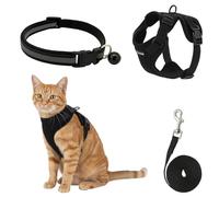 Adjustable Cat Harness and Lead Set and Reflective Collar, Quick Release, Escape-Proof Design for Kittens and Small to Large Cats, Comfortable Vest Easy to Wear Kitten Harness for Outdoor, Black XS
