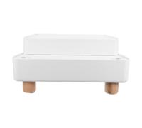 Adjustable Cat Ramp for Litter Box with Filter Function | Detachable Washable Structure, Grating Gaps, Plastic and Wood Build, White Finish for Light Tiles and Floors