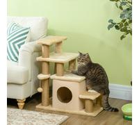 PawHut Dog Steps For Bed 4 Step Pet Stairs Cat House With Detachable Cover | TJ Hughes Beige