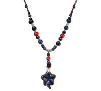 Adjustable Ceramic Beaded Necklace for Women, Boho Handmade Flower Pendant Necklace, Hippie Jewelry for Mom and Wife