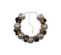 Adjustable Charm Beaded Bracelets for Women Bracelet: White Shimmering Cat Eye Resin Beads & Matching Rose, Crystal Accents - Romantic Jewelry Gift with Gift Box, Adjustable, Resin, resin