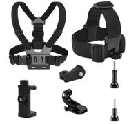 Adjustable Chest Strap + Head Strap Mounting Kit - Black Chest Strap Holder for Mobile Phones for Mountaineering, Cycling, Running - Compatible with GoPro Hero Insta360 DJI Action Mobile Phone POV