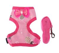 Adjustable Chicken Harness Breathable Chicken Training Rope for Outdoor Walking Pet Chicken Soft Cloth and Nylon Webbing with Bow Tie (S Pink Pineapple)