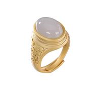 Adjustable Chinese Classical Ring - S925 Natural Open Finger Ring,Smoke Purple Lady Stackable Tail Ring,Unique for Her/Self c (Gold Colour Hetian jade)