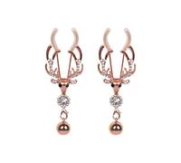 Adjustable Clit & Labia Clamp with Rose Gold Bell Pendant, Silicone-Tipped Metal Erotic Stimulator for Couples, Reusable BDSM Toy (Nipple Clamps)