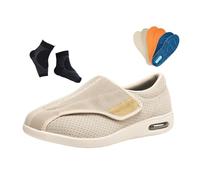 Adjustable Closure Slip-Resistant Wide Orthopedic Diabetic Shoes for Men, Easy Close Swollen Feet Walking Edema Sneakers, Fattening Widening, for Diabetic Pain Relief Foot and Heel Pain(Beige,7.5 UK)