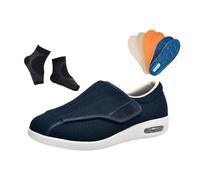 Adjustable Closure Slip-Resistant Wide Orthopedic Diabetic Shoes for Men, Easy Close Swollen Feet Walking Edema Sneakers, Fattening Widening, for Diabetic Pain Relief Foot and Heel Pain(Blue,9.5 UK)