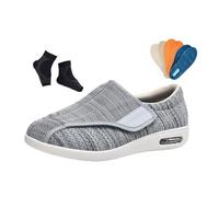 Adjustable Closure Slip-Resistant Wide Orthopedic Diabetic Shoes for Men, Easy Close Swollen Feet Walking Edema Sneakers, Fattening Widening, for Diabetic Pain Relief Foot and Heel Pain(Light Gray,9.5
