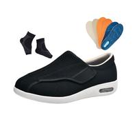 Adjustable Closure Slip-Resistant Wide Orthopedic Diabetic Shoes for Men, Easy Close Swollen Feet Walking Edema Sneakers, Fattening Widening, for Diabetic Pain Relief Foot and Heel Pain(Black,6.5 UK)