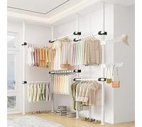 Adjustable Clothes Rack Double Tension Pole Garment Display Stand Telescopic Clothes Rail Heavy Duty Coat Jacket Hanger Clothing Storage Organizer