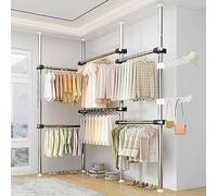 Adjustable Clothes Rack - Free Standing Floor to Ceiling Garment Hanger, Clothing Hanging Rod & Shelf nizer for Home & Retail Use, Silver, Space-Saving Storage Solution