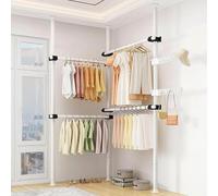 Adjustable Clothes Rack - Free Standing Telescopic Garment Hanger, Floor to Ceiling Clothing Organizer and Storage Display Stand for Home or Office