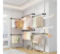 Adjustable Clothes Rack - Free Standing Telescopic Garment Hanger, Floor to Ceiling Clothing Organizer and Storage Display Stand for Home or Office