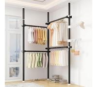 Adjustable Clothes Rack - Free Standing Telescopic Garment Hanger, Floor to Ceiling Clothing Organizer and Storage Display Stand for Home or Office