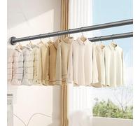 Adjustable Clothes Rod for Closet, Extendable Room Divider Poles Wardrobe Rail, Stainless Steel Clothes Storage Hanging Rack Brackets Set, Windows Doorway Bedrooms Balcony use (Color : Black, Size :