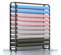 Adjustable Commercial Fabric Roll Storage Rack with Wheels, Heavy-Duty Steel Organizer for Vinyl Spools, Leather, Window Film & Wallpaper Displays (175cm, 20 Rods)