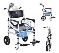 Adjustable Commode Toilet Chair on Wheels - Foldable Bedside Commode with Shower Stool, 350lb Capacity for Elderly, Disabled & Post-Op, Ergonomic Mobile Bath Chair