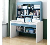 Adjustable Computer Desk with 2 Storage Drawers & Bookshelf Compact Writing Study Desk for Teens Workstation for Boys & Girls 100cm Blue Furniture