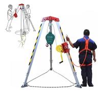 Adjustable Confined Space Rescue Tripod Kit, 2600LBS Winch, Aluminum, Sewer Cellars Lifting Emergency, Entry Rescue Equipment