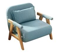 Adjustable Convertible Chair Bed Sleeper5Position Backrest Solid Wood Frame Blue Single Sofa for Living Rooms Balconies Bedrooms (190x80x30cm)