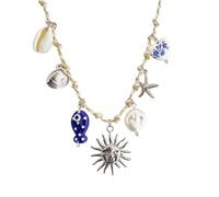 Adjustable Copper Chain Necklace With Marine Life Charm Including Seashells Starfishes And Pearls Accent For Casual Wear Knotting Rope Chain Jewelry