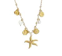 Adjustable Copper Chain Necklace With Marine Life Charm Including Seashells Starfishes And Pearls Accent For Casual Wear Vacation Layer Chain Necklace