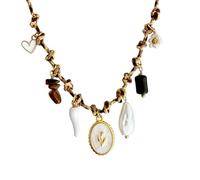 Adjustable Copper Chain Necklace With Marine Life Charm Including Seashells Starfishes And Pearls Accent For Casual Wear Vacation Layer Chain Necklace