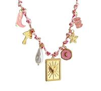 Adjustable Copper Chain Necklace With Marine Life Charm Including Seashells Starfishes And Pearls Accent For Casual Wear Knotting Rope Chain Jewelry, One Size, as described, as described