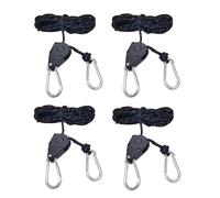 Adjustable Cord Set for Camping Tent, Ventilator, Plant Lamp - 4 Pieces Pulley System with Hoo for Easy Lifting and Hanging Accessories