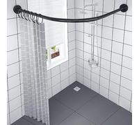 Adjustable Corner Shower Curtain Pole L Shape Curve Extendable Shower Curtain Pole Stainless Steel Telescopic Pole Tension Bar for Bathroom(70-95cmx70-95cm)