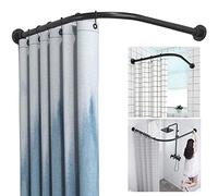 Adjustable Corner Shower Curtain Rod - No Drill, Expandable 304 Stainless Steel, Black - Perfect for Bathrooms, Bathtubs, and Clothing Stores - Easy Installation