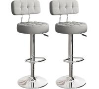 Adjustable Counter Height Bar Stool - Comfy PU Leather Dining Chairs with Thick Padding for Kitchen & Office - Modern Grey Design & Stylish Silver Legs