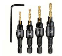 Adjustable Countersink Drill Bit Set, 5-Piece Round Shank Woodworking Hole Punch for DIY Projects, Compatible with Quick-Change Chucks, Includes 2.8mm, 3mm, 3.2mm, 3.5mm, 4mm Sizes