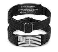Adjustable Cross Bracelets Gifts for Men - American Flag Cross Bible Verse Christan Mens Bracelet Black Elastic Stretch Strap Bracelets First Communion Confirmation Baptism Jewelry Gifts Ideas for Men