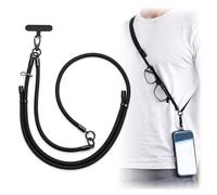 Adjustable Crossbody Lanyard with Wrist Strap Extender By LanyardsTomorrow - Braided Smartphone Universal Mobile Phone Holder Strap with Swivel Metal Badge Clip and Tether Tab - Black