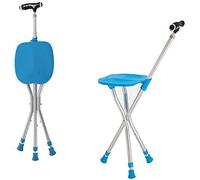 Adjustable Crutches, Cane Seat Stool Retractable Lightweight Walking Stick with LED Light for Elderly Outdoor Travel Rest Stool Folding Chair,Blue Crutches It's so kind of you