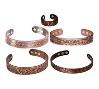Adjustable Cuff Copper Bracelets Set, Vintage Style For Women And Men, 4 Pcs, Plum Blossom, Double Circle, Three Trees, Swirl Designs, Strong Attachment Force