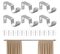 Adjustable Curtain Rod Holder Bracket Set of 6 - Silver Finish Window Roman Shade Brackets for Heavy Duty Drapery, Easy Installation Telescopic Mounting Hardware (Includes Screws)