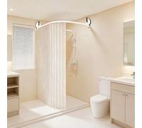 Adjustable Curved Shower RodWall Mounted Corner Rack No Drill Suction Cup Shower Pole for Bathroom Extenble 1927x3543in Easy Installation (White)