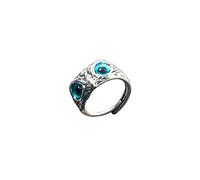 Adjustable Demon Eye Owl Ring, Retro Silver Open Adjustable Animal Bird Band， Cute Animal Bird Gothic Trendy Retro Vintage Alt Lovers Open Silver Band Rings，Jewelry Gift for Women and Men(blue stack)
