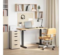 Adjustable Desk Black/Natural 120x60cm Solid Oak Top Steel Frame Height Adj