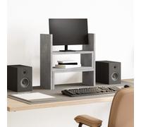 Adjustable Desk Organiser, Concrete Grey, 40 x 17 x 41 cm, Wood Composite Freestanding with Shelf, Drawer, Height Adjustable for Office, Home Office, Gaming, Laptop and Monitor