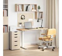 Adjustable Desk White/Natural 120x60cm Solid Oak Top Steel Frame Height Up/Down+