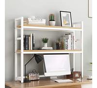 Adjustable Desktop Bookcase for Computer Desk 2 Layer Countertop Hutch Bookshelf with Organization Rack Printer Stand and Open Storage Shelf C 55x24x90cm