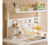 Adjustable Desktop Bookshelf, 2/3 Tier Countertop Bookcase for Home Office, Computer Desk Organizer with Perforated Board for Books and Accessories