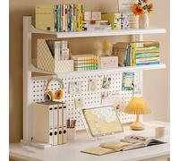 Adjustable Desktop Bookshelf, 2/3 Tier Countertop Bookcase for Home Office, Organizer with Perforated Board, Ideal for Computer Desks and Storage Solutions