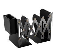 Adjustable Desktop Bookshelf Large Capacity with Pen Box Metal Telescopic Folding Storage Rack School Office Supplie Stationery(Black XL)