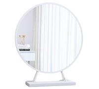 Adjustable Desktop Mirror with Stand Metal Frame Round Free Standing Vanity Makeup Tabletop Mirror for Bathroom Bedroom(White/30cm)