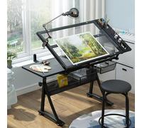 Adjustable Ding Table with Stool - Tempered s Top 2 Ders - Tilt Feature for Reading Ding Writing - Ideal Worpace for Artists and ts by Pro Art